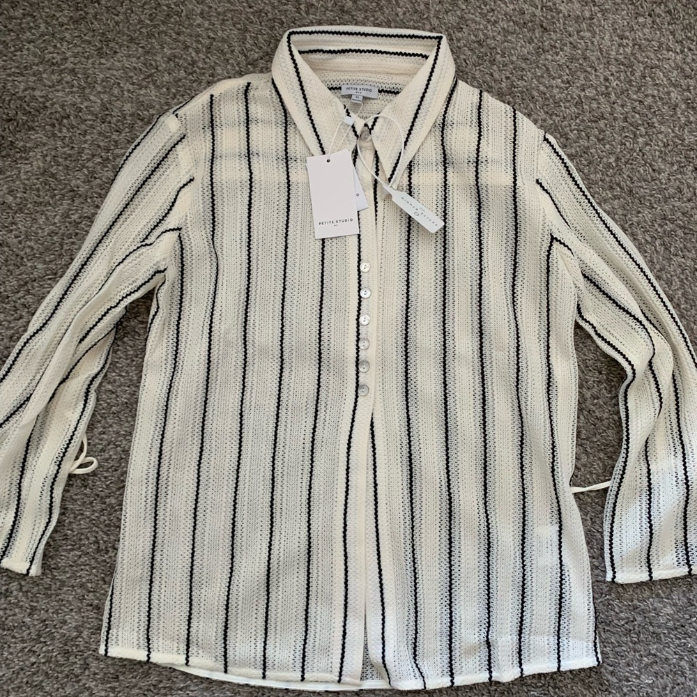 Petite Studio Vitoria Cream Knit Open Weave Shirt - Picture 2 of 8